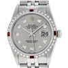 Image 2 : Rolex Men's Stainless Steel Gray Diamond & Ruby Datejust Wristwatch