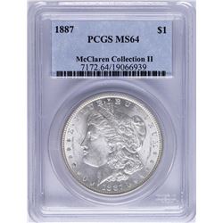 1887 $1 Morgan Silver Dollar Coin PCGS MS64