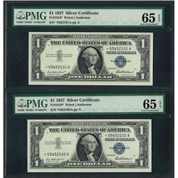 Lot of (2) Consecutive 1957 $1 Silver Certificate STAR Notes PMG Choice Uncircul