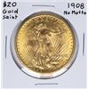 Image 1 : 1908 No Motto $20 St. Gaudens Double Eagle Gold Coin