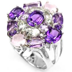 MULTI COLOR AMETHYST & ROSE QUARTZ RING