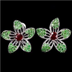 Natural BLOOD RED RUBY TSAVORITE GARNET Earrings