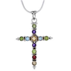 BEAUTIFUL 12.50 NATURAL MIXED GEMSTONET CROSS PENDANT.