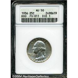 1936[25C] Doubled Die Obverse AU50 ANACS.