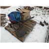 Image 3 : Pallet w/2 Echo weed whips, 2 lawnmower chutes, motor & fertilizer spreader