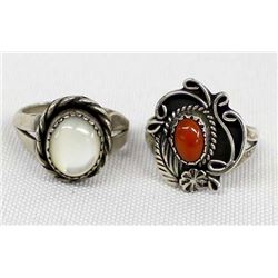 2 Navajo Sterling Silver Mother of Pearl Rings