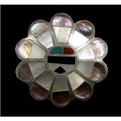 Zuni Sterling Channel Inlay Sun God Ring, Size 6.5