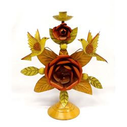 Mexican Tin Bird and Flower Candleholder