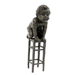 Art Nouveau Bronze Boy on Stool by Juan Clara