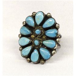 Vintage Navajo Sterling Turquoise Cluster Ring