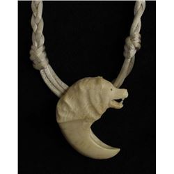 Southwest Carved Bone Wolf Pendant Necklace