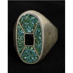 Vintage Navajo Sterling & Chip Inlay Ring, Sz 11.5