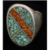 Image 1 : Vintage Navajo Sterling Chip Inlay Ring, Size 10
