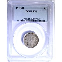 1918-D BUFFALO NICKEL, PCGS F-15