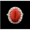 Image 2 : 4.80 ctw Red Coral and Diamond Ring - 14KT Rose Gold