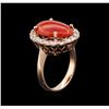 Image 3 : 4.80 ctw Red Coral and Diamond Ring - 14KT Rose Gold