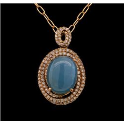 14KT Rose Gold 14.35 ctw Chrysoprase and Diamond Pendant With Chain