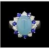 Image 2 : 14KT White Gold 4.43 ctw Aquamarine, Sapphire and Diamond Ring