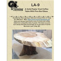 Handmade, One Of A Kind Solid Poplar Oval Coffee Table With Pine Burl Base