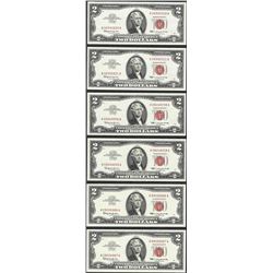 Lot of (6) 1963 $2 Legal Tender Notes