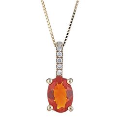 0.53 ctw Fire Opal and Diamond Pendant - 14KT Yellow Gold