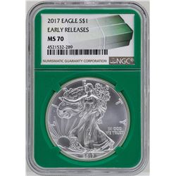 2017 $1 American Silver Eagle Coin NGC MS70 Early Releases Green Core