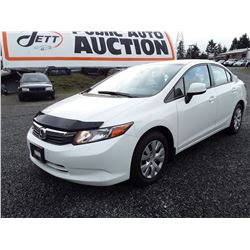 D1 --  2012 HONDA CIVIC LX , White , 65852  KM's