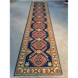 FINE HAND KNOTTED WOOL GEOMETRIC KAZAK RUNNER 2.6x10