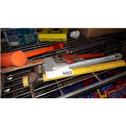 LOT OF HAMMERS, AXE, AND WRENCHES