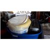 Image 1 : BLUE TOTE IWTH SHREADMASTER PAPER SHREDDER AND THERAPEDIC HEATED SILKY THROE BLANKET NEW AND NEW MEM