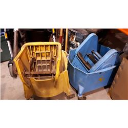 BLUE AND YELLOW MOP BUCKETS W/ WRINGER