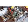 Image 2 : BLACK TRAY OF TOOLS AND HARDWARE, TROUBLE LIGHT