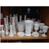 Image 2 : LOT OF VINTAGE MILK GLASS VASES AND STEMWARE
