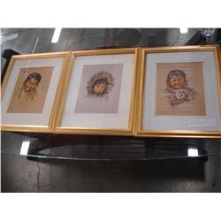 3 OXBOROUGH NATIVE CHILDREN PRINTS IN GOLD FRAMES