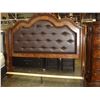 Image 3 : BRAND NEW ASHLEY SIGNATURE KINGSIZE BEDFRAME, DARK FINISH, CARVED WITH TUFTED BROWN LEATHER, RETAIL 