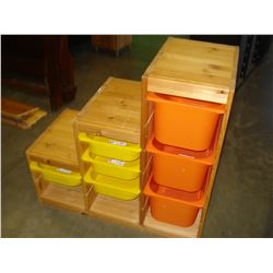 PINE STORAGE SHELF WITH TOTES