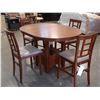 Image 2 : ASHLEY OAK BAR HEIGHT DINING TABLE WITH EXTENSION, AND 4 UPHOLSTERED STOOLS, RETAIL $2699