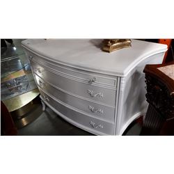 WHITE 4 DRAWER DRESSER, BROKEN BACK LEG