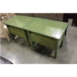 PAIR OF ONE DRAWER GREEN NIGHTSTANDS