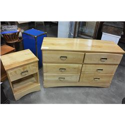 6 DRAWER MAPLE DRESSER AND 1 DRAWER NIGHTSTAND