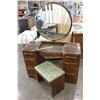 Image 1 : BURLED WALNUT VANITY WITH MIRROR AND STOOL