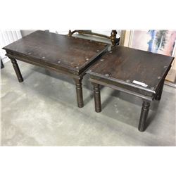 METAL STUDDED WOOD COFFEE TABLE AND END TABLE