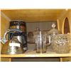 Image 1 : SHELF LOT OF ESTATE CRYSTAL KITCHEN AID COFFEE MAKER AND KETTLE