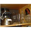 Image 2 : SHELF LOT OF ESTATE CRYSTAL KITCHEN AID COFFEE MAKER AND KETTLE