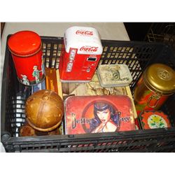 BLACK CRATE OF COLLECTIBLE TINS
