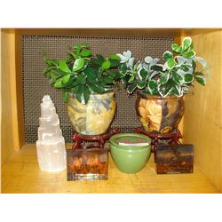 ROCK SALT LAMP AND PLANTER STANDS W/ SMALL POTS