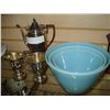 Image 1 : ART DECO STYLE SILVER TEA SERVICE AND BLUE PYREX BOWL SET