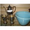 Image 2 : ART DECO STYLE SILVER TEA SERVICE AND BLUE PYREX BOWL SET