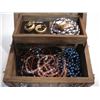 Image 2 : WOODEN JEWELRY BOX W/ NAIL HEAD ACCENTS W/ CONTENTS