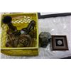 Image 1 : ORIGINAL SCULPTURE IN WOOD FRAME SIGNED AND CRATE OF GARGOYLE AND DECOR